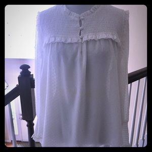 Loft white smocked Swiss dot blouse l petite
